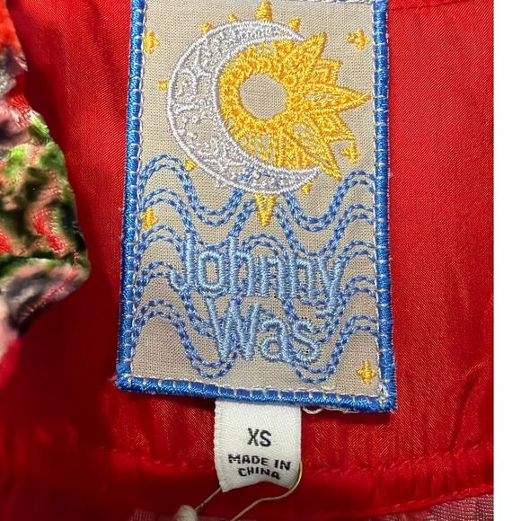 Johnny Was Yoella Floral Velvet Silk Burnout Shirt Red Bobcat Forest XS NWT - Picture 8 of 10